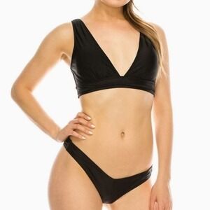Kendall + Kylie Bikini‎ Set V-Neck Two Piece Swimsuit Black Size S